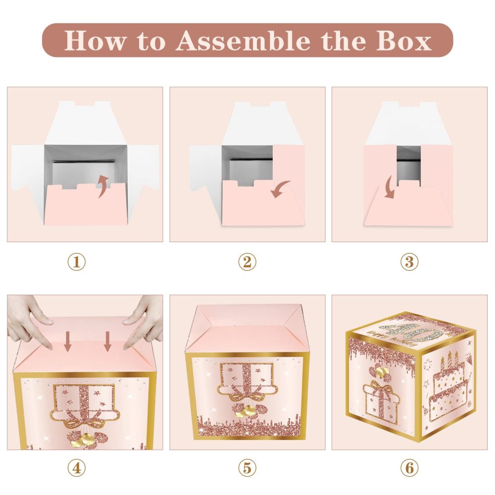 Guiruiy 3Pcs 40th Birthday Decorations Boxes for Women, Pink Rose Gold 40th Birthday Balloons Boxes Party Supplies, Pink Forty Year Old Birthday Theme Cardboard Box Decor - Image 2