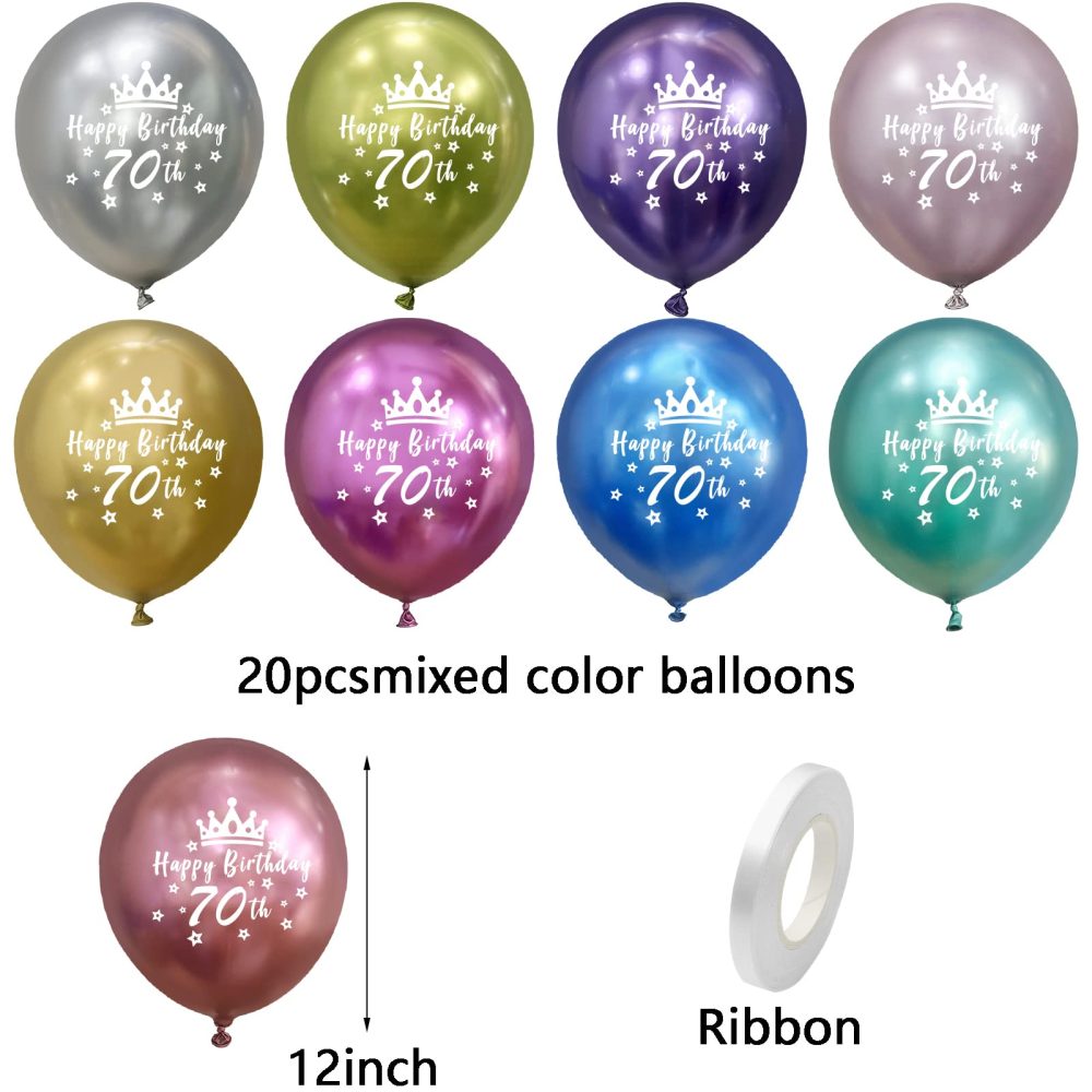 Metallic Happy 70th Birthday Decorations Women Men 70th Birthday Balloons Supplies Chrome Happy 70th Birthday Balloons 12In 20 Pack - Image 2
