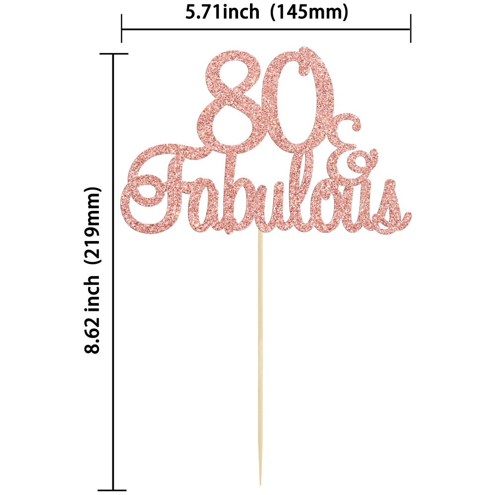 Gyufise 3Pcs 80 & Fabulous Cake Toppers Rose Gold 80 Birthday Anniversary Cake Toppers for 80 Birthday Anniversary Party Decorations Happy 80th Birthday Cake Decorations Supplies - Image 8