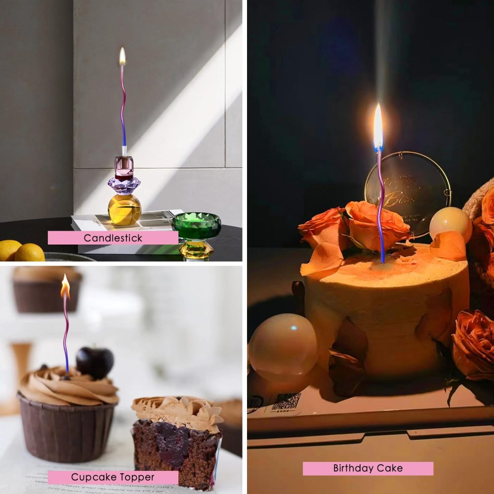 Birthday Cake Candles, 12pcs Long Thin Rainbow Birthday Candle, Colorful Spiral Cupcake Candle, Metallic Cake Candles with Holder for Wedding Baby Shower Party Decoration - Image 5