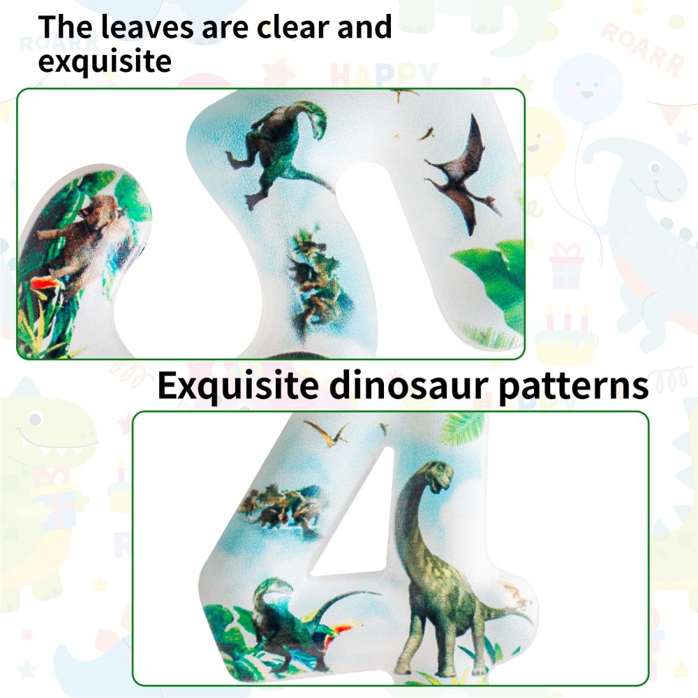 4th Birthday Candle Dinosaur Number 4 Candle Dinosaur Cake Decoration Birthday Party Supplies White Jurassic Period Dinosaur Themed Cake Topper Decorations for Kids Boy Girl Party Decor Supplies - Image 5