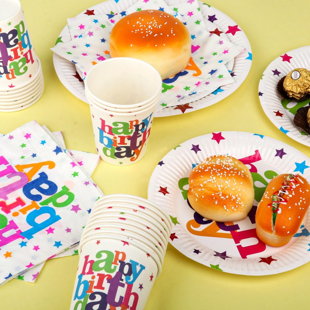 Fowecelt Birthday Party Plates Cups Napkins 130 pcs Rainbow Party Tableware Paper Plates Cups and Napkins Set for Kids Party Rainbow Birthday Party Supplies Decorations for 30 Guests - Image 7