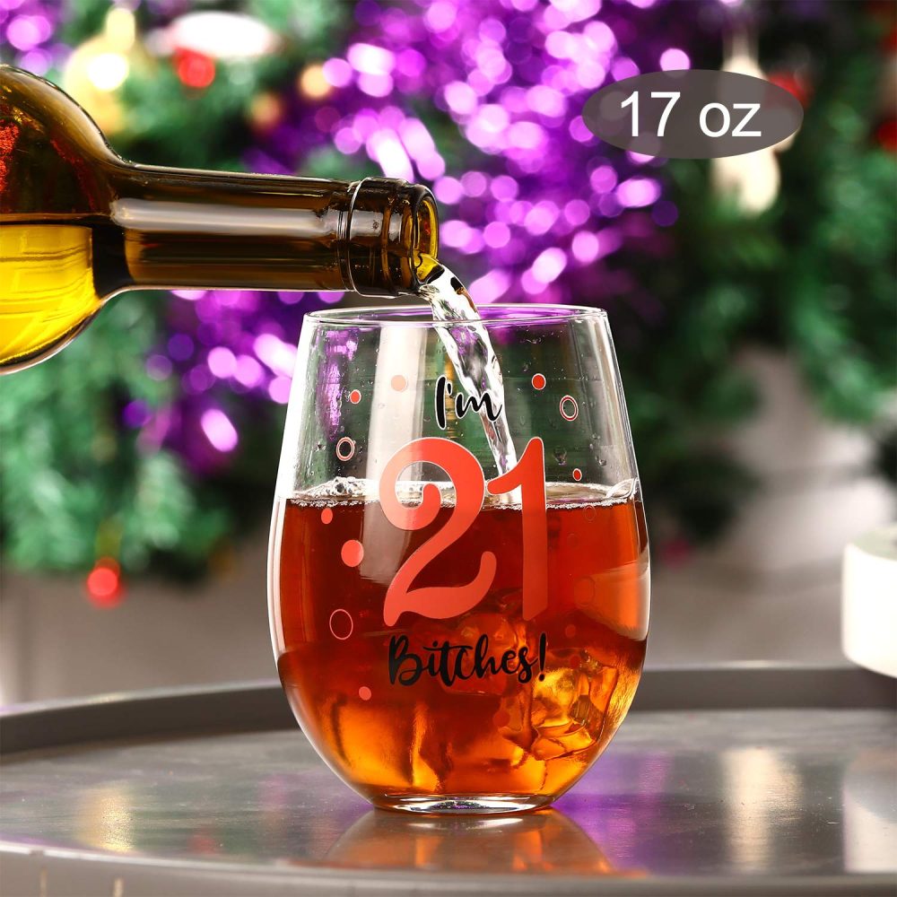 21st Birthday Wine Glass Rose Gold I'm 21 Wine Glass Funny Birthday Present for Girls 21st Birthday Decorations Party Supplies, 17 oz Stemless - Image 7