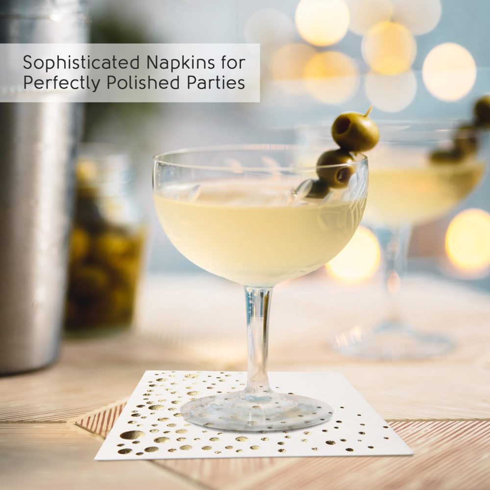 Stylish Gold Napkins -100 Pack of Gold Cocktail Napkins - Small 5x5 Inch Party Napkins - 3 Ply Disposable Gold Serviettes -White and Gold Napkins - Disposable Gold Paper Napkins for Wedding or Party - Image 6