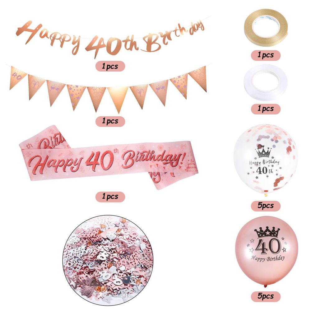 40th Birthday Decorations, Pink Gold 40th Birthday Set Include Happy 40th Birthday Banners Triangle Flag Banners Confetti Latex Balloons for Women and Men 40th Birthday Party Decoration Supplies - Image 4