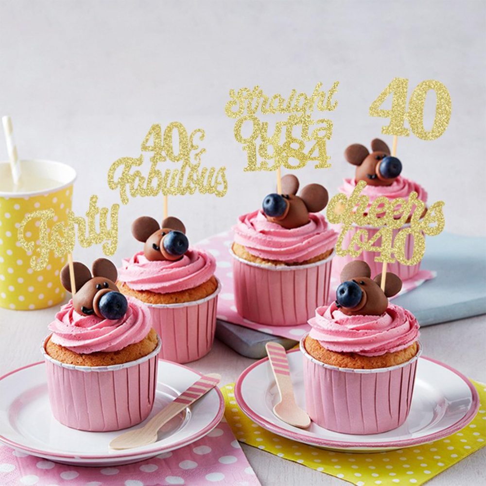 40th Birthday Cake Toppers for Women Men Glitter Gold Cupcake Toppers Cheers to 40 Cake Decorations Food Picks Straight Outta 1984 Cake Toppers 40th Birthday Anniversary Party Supplies (Pack of 12) - Image 3