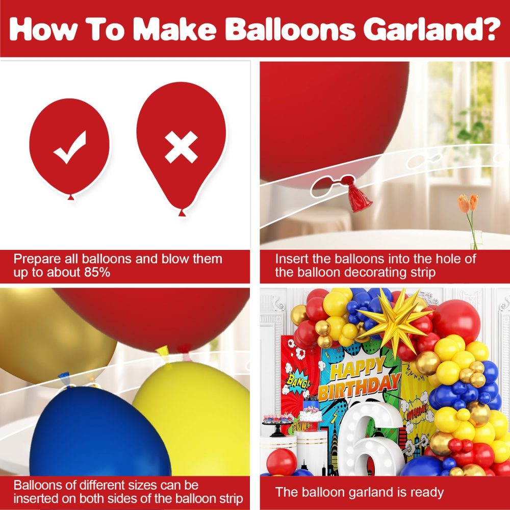 Red Yellow Blue Balloons Garland Kit, Carnival Circus Balloon Arch with Blue Red Yellow Metallic Gold Balloons for Baby Shower Birthday, Gender Reveal Carnival, Superhero, Video Game Themed Party - Image 6