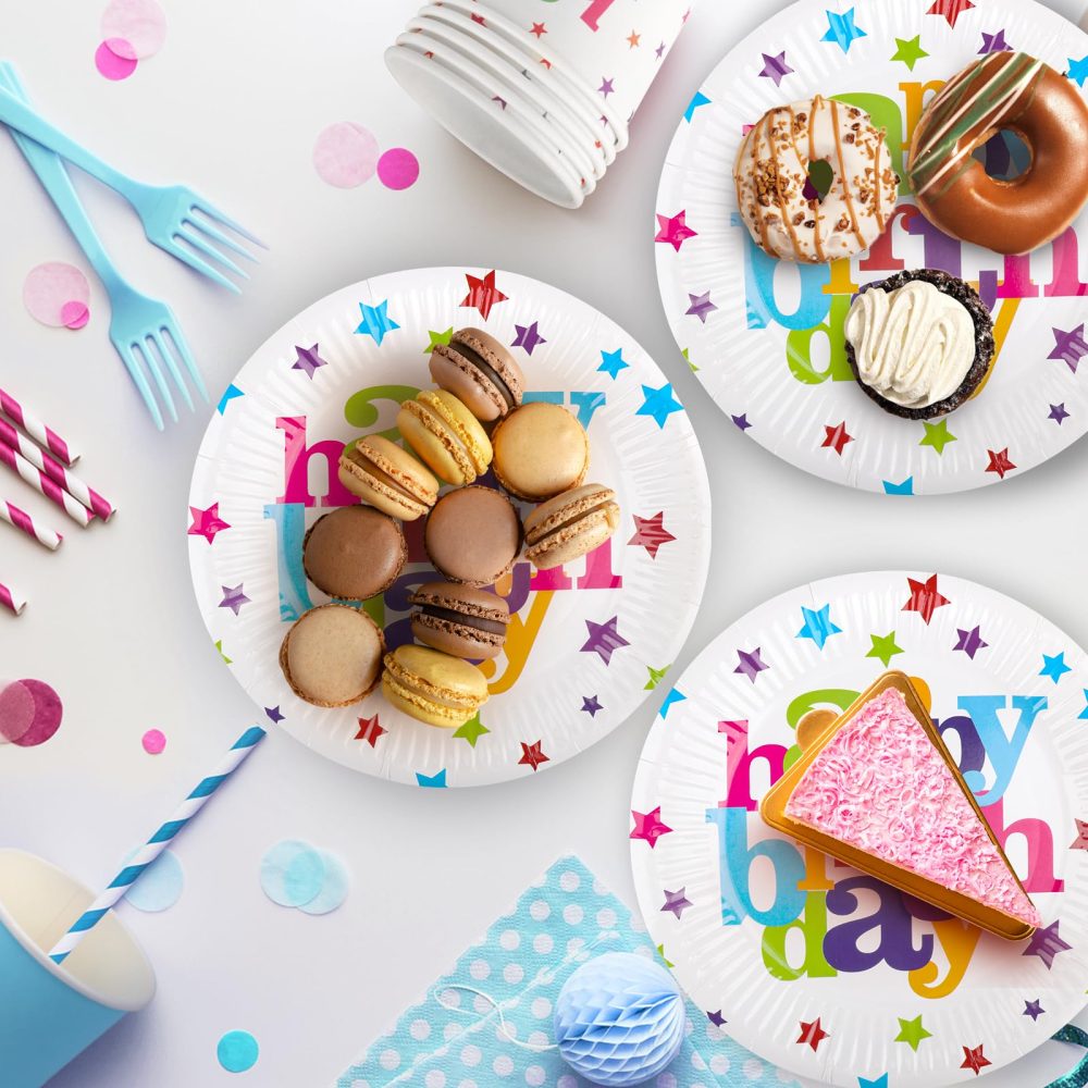 Fowecelt Birthday Party Plates Cups Napkins 130 pcs Rainbow Party Tableware Paper Plates Cups and Napkins Set for Kids Party Rainbow Birthday Party Supplies Decorations for 30 Guests - Image 3