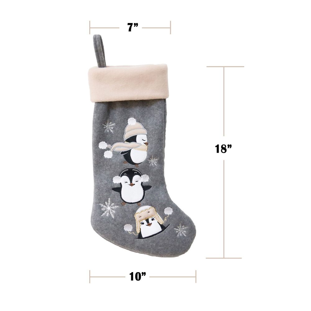BambooMN 1 Pc Set 18" Classic Hand Embroidered Sequined Cute Animal Christmas Stocking, 02 Penguin - Image 7