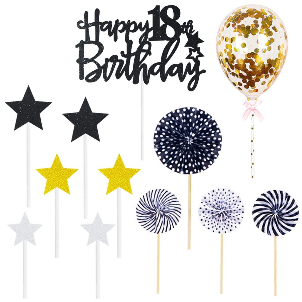 Personalised Happy 18th Birthday Cake Toppers Black for Boy,Girl,Kids,Happy Birthday Sign for Cake,12p Glitter Cupcake Topper Cake Topper 18th Birthday Cake Decoration for 18th Birthday Party Supplies - Image 7
