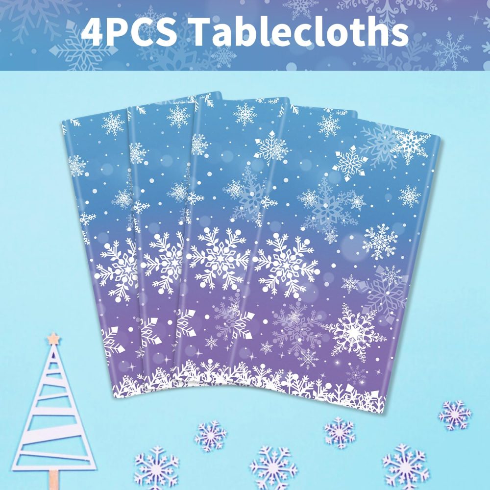 4 Pack Christmas Tablecloth Winter Snowflake Plastic Table Cover Winter Wonderland Table Cloth Xmas White Snowflake Tablecloth Christmas Table Decorations Merry Christmas Party Supplies 86 x 51 Inch - Image 3