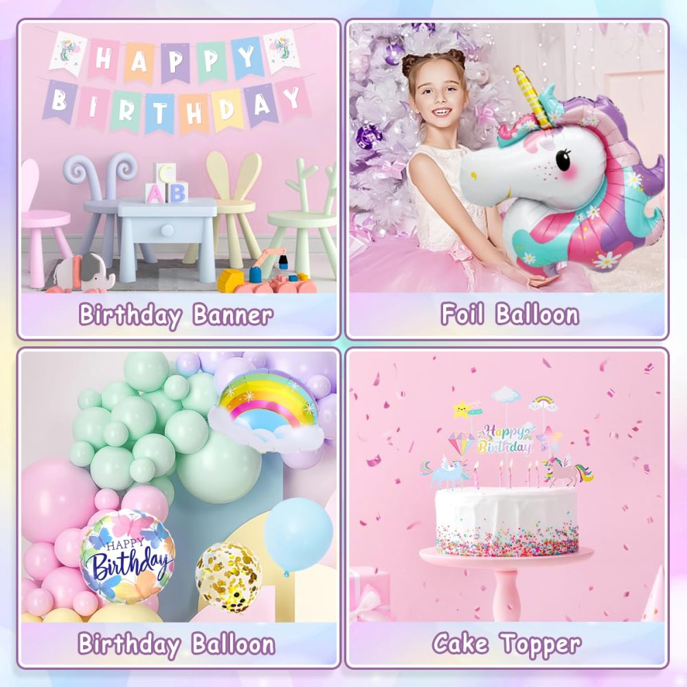 TOLOYE Birthday Decoration for Girls, Unicorn Butterfly Theme Party Decorations, Birthday Decorations with Happy Birthday Banner, Unicorn Butterfly Foil Balloons, Girls Birthday Party Supplies - Image 5