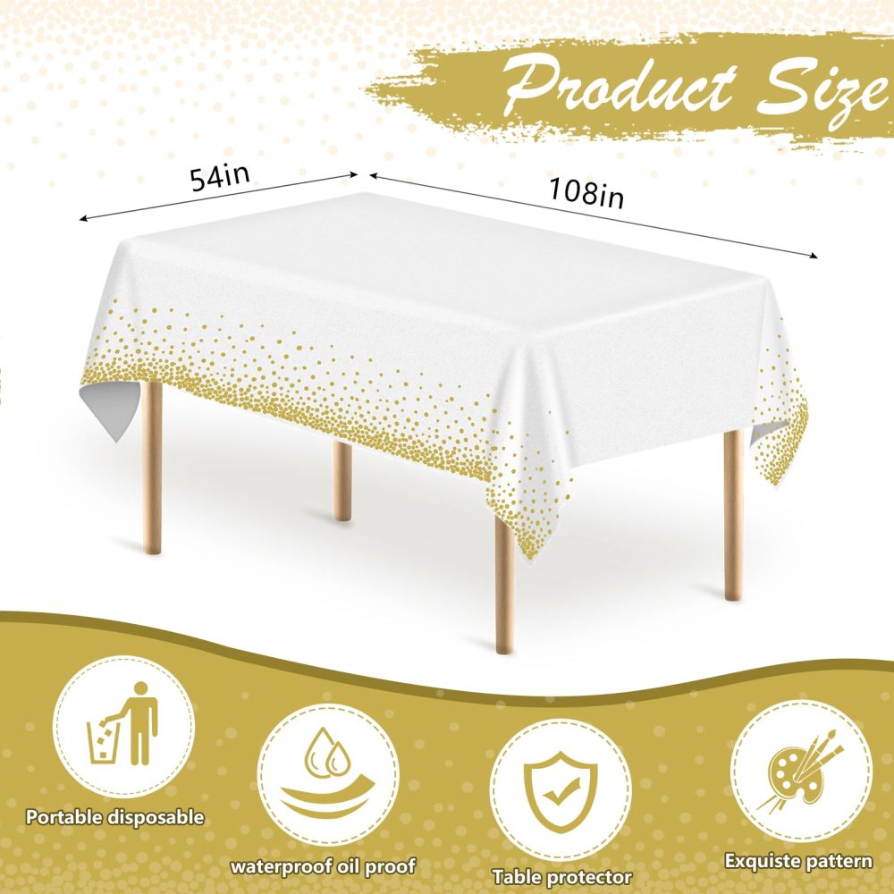 MOKANI Disposable Plastic Tablecloths, 4 Pack Party Rectangle Table Cloths, Gold Dot Confetti Rectangular Table Covers for Picnic Weddings Birthday Parties 54" x 108" - Image 7
