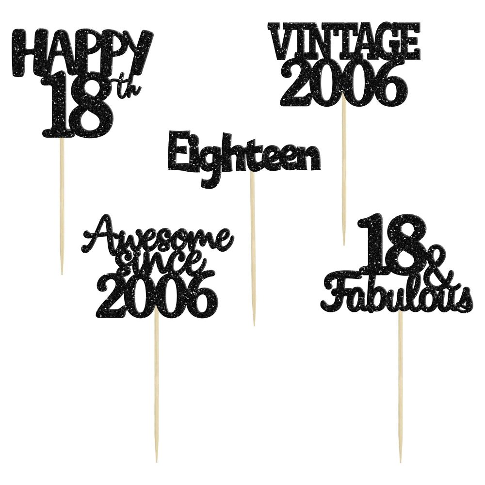 Gyufise 30Pcs Vintage 2006 Cupcake Toppers Glitter Eighteen Happy 18th Cupcake Picks Happy 18th Birthday Cake Decorations for Happy 18th Birthday Fabulous Anniversary Party Supplies Black - Image 2