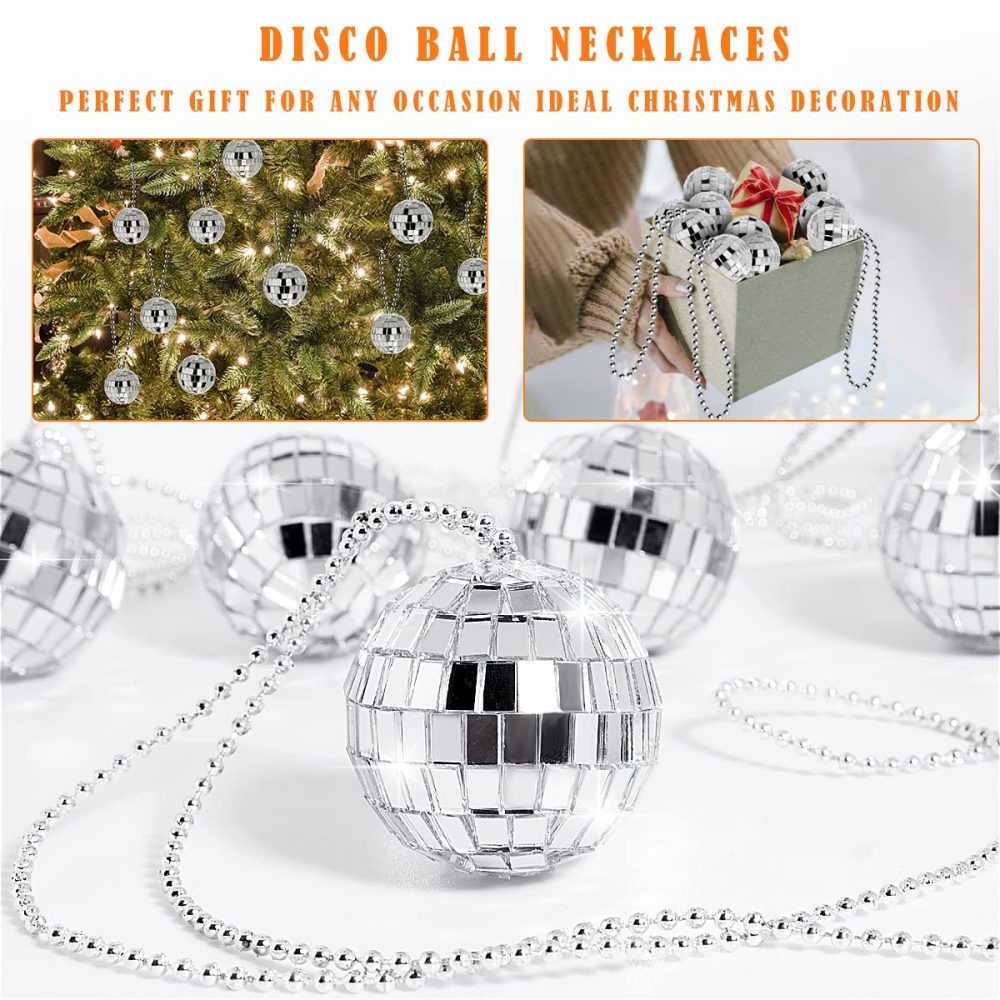 Feelfly 20 Pcs Mirror Disco Ball Necklaces, 70s Disco Party Necklaces Mini Disco Ball Necklaces Silver Disco Necklaces 70s Jewelry Disco Party Favor Decoration Costume Accessories for Dance Supplies - Image 8