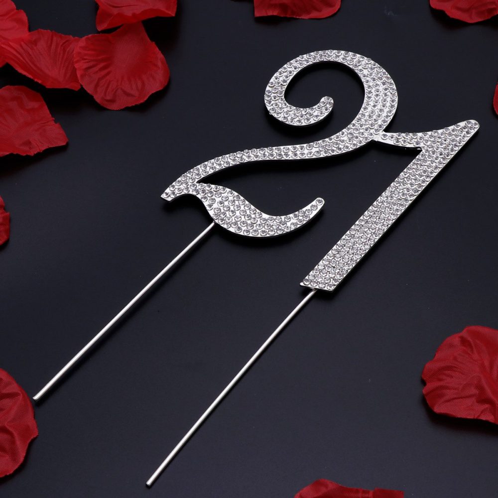 TOYMYTOY 21 Cake Topper for 21th Birthday Party or Anniversary Crystal Rhinestones Decorative Cake Topper for Party Supplies (Silver) - Image 8