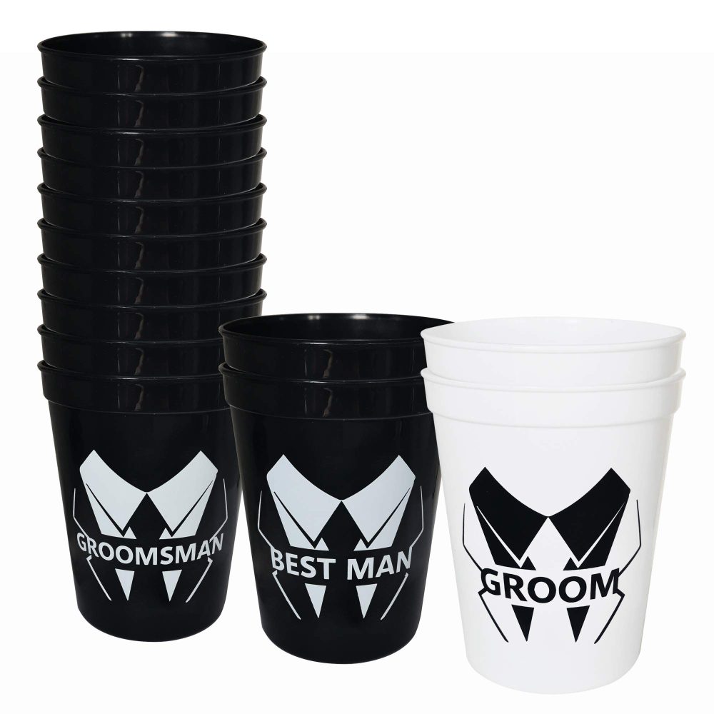 LADY & HOME Groomsmen Cups 14 Packs Best Man Proposal Cups16 Oz Plastic Party Decoration Cups for Wedding Party(Bold)