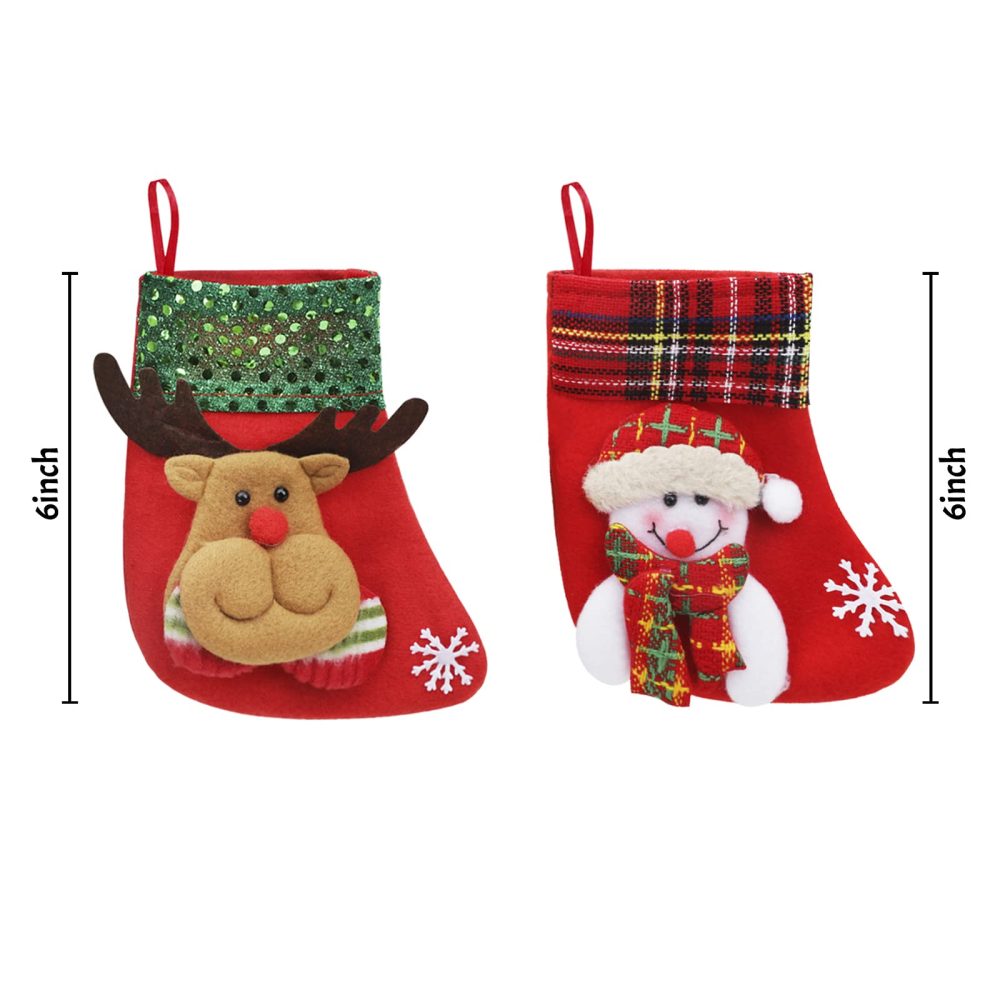 8PCS Mini Christmas Stockings Gift Treat Bags Small Christmas Stockings Santa Snowman Reindeer Xmas Stocking Hanging Christmas Stockings for Xmas Party Gift Filler Fireplace Christmas Tree Decoration - Image 4