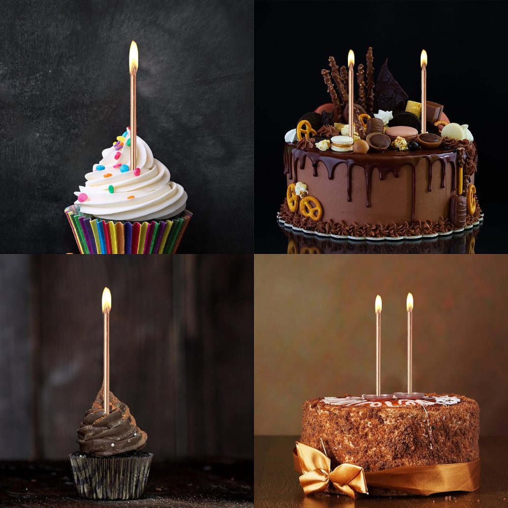 Candles for Birthday Cakes, 12PCS Thin Metallic Cake Candle, Long Glitter Cupcake Candles for Birthday Wedding Baby Shower Party Decoration 1st 12 18 24 40 50th 60th - Image 4