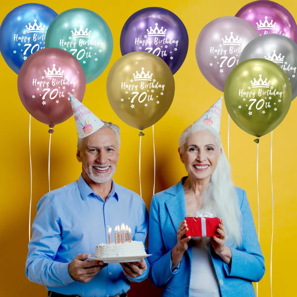 Metallic Happy 70th Birthday Decorations Women Men 70th Birthday Balloons Supplies Chrome Happy 70th Birthday Balloons 12In 20 Pack - Image 5