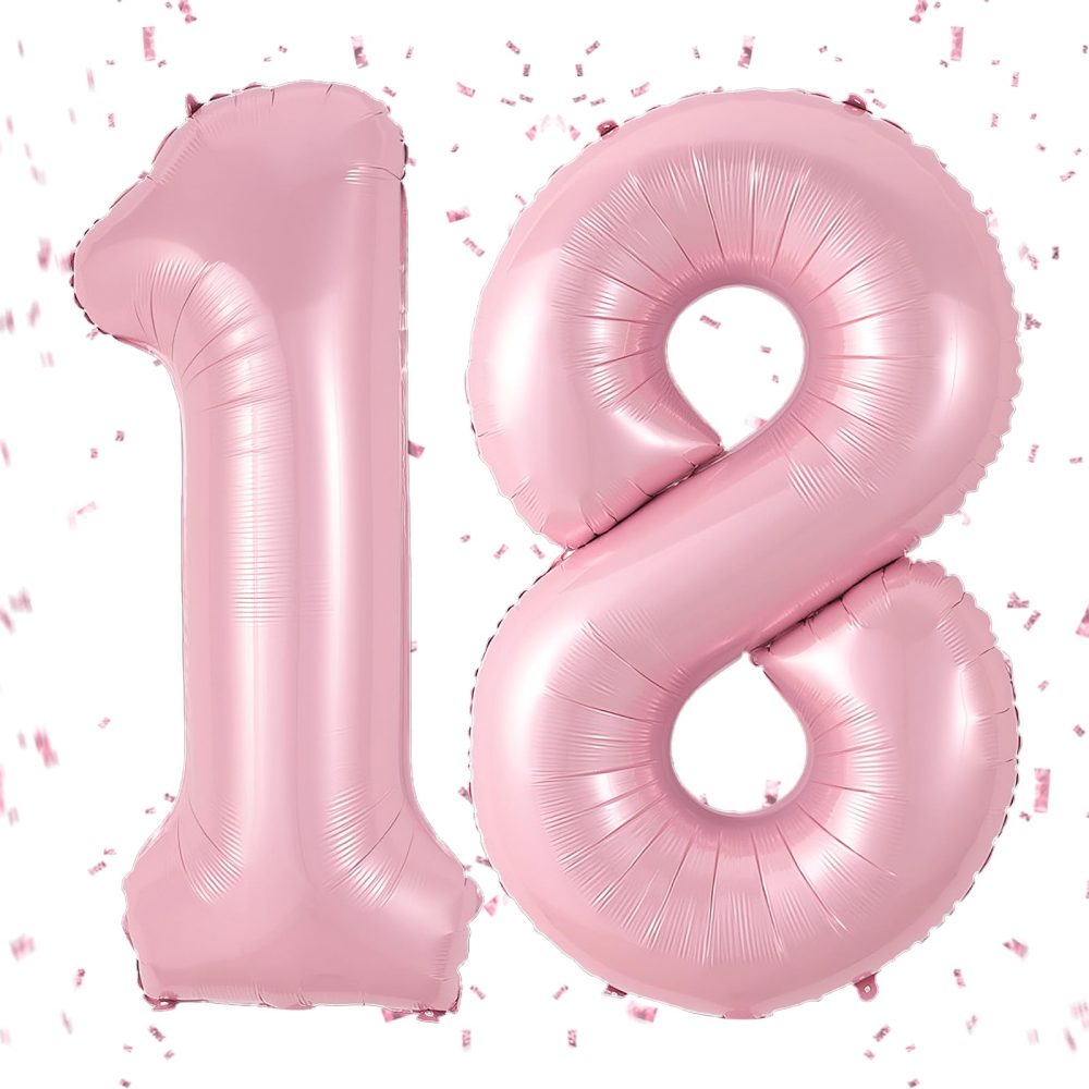Pink Number 18 Balloon,40Inch Large Light Pink Foil 18th Birthday Balloons,Pastel Pink Number 18 Helium Balloons for Girls Boys 18th Birthday Anniversary Party Supplies Decorations