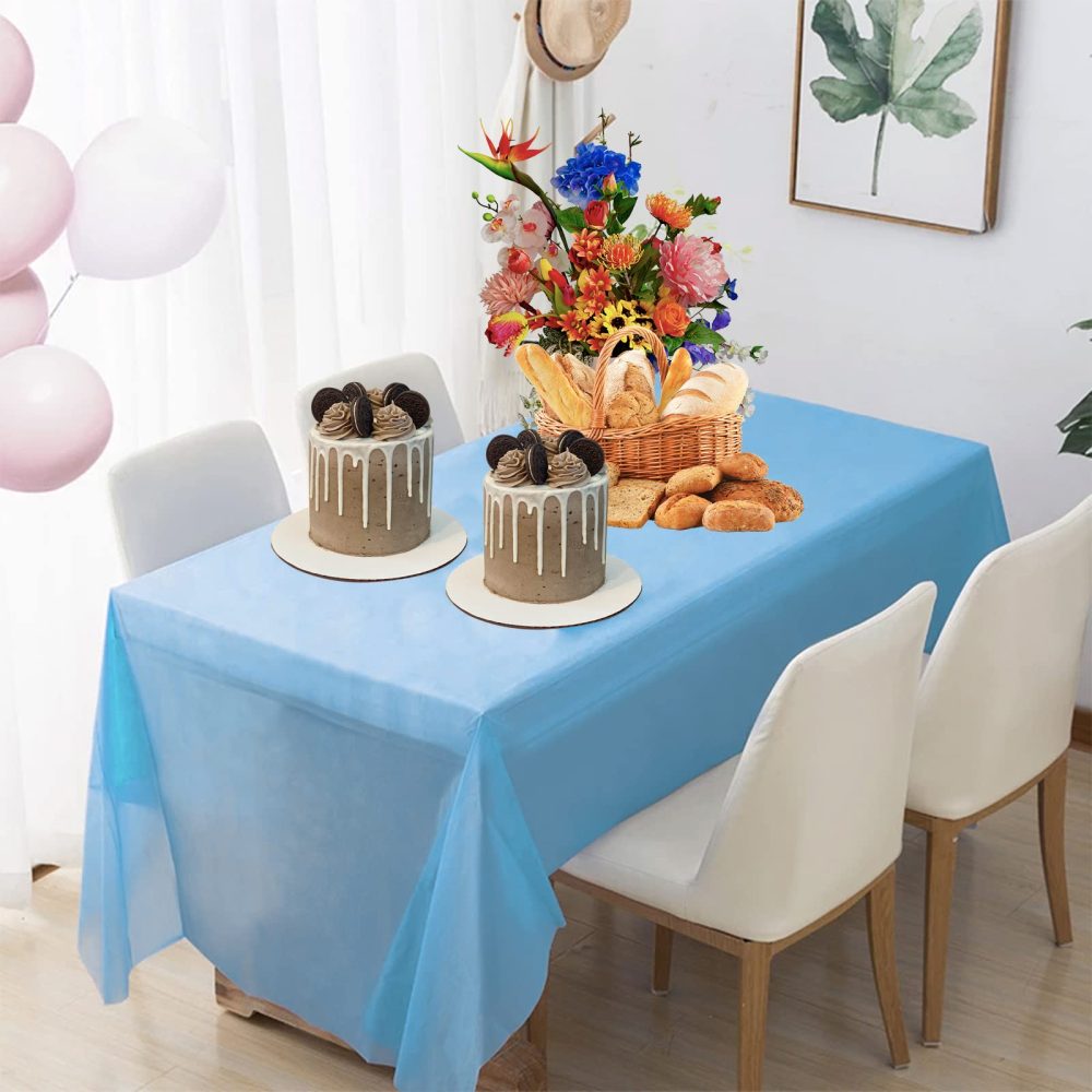 2Pcs 137 * 274cm Pastel Blue Table Cloth Table Covers,Easter Party Rectangular Dining Table Cover Baby Blue Table cover Plastic Tablecloths for Baby Shower,Easter,Birthday Party Decoration - Image 6