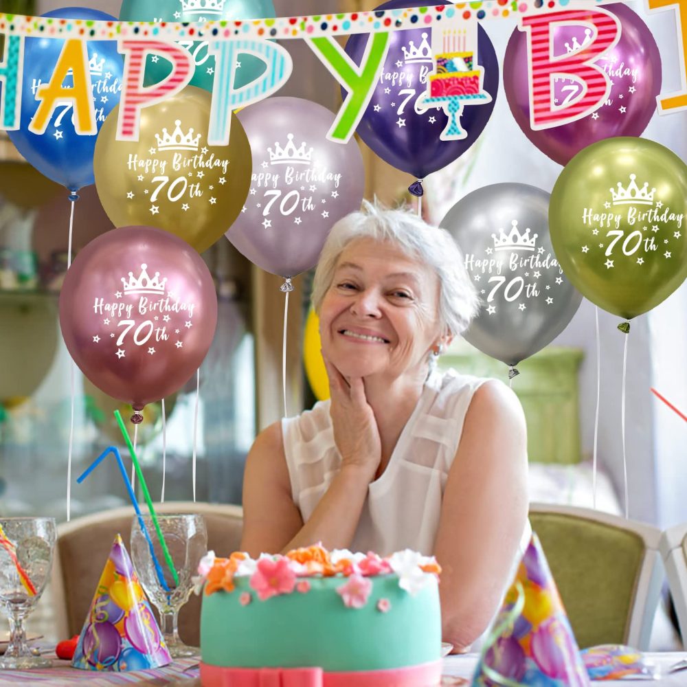 Metallic Happy 70th Birthday Decorations Women Men 70th Birthday Balloons Supplies Chrome Happy 70th Birthday Balloons 12In 20 Pack - Image 4
