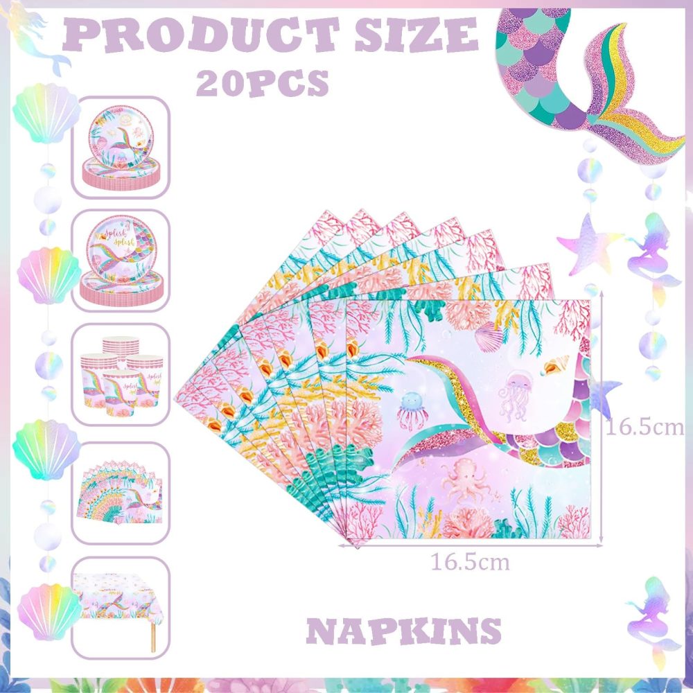 COSORO Mermaid Napkins for Party,20P Little Mermaid Napkins Disposable Mermaid Tissue Serviettes Napkins,Mermaid Party Decorations Paper Napkins for Girls - Image 3