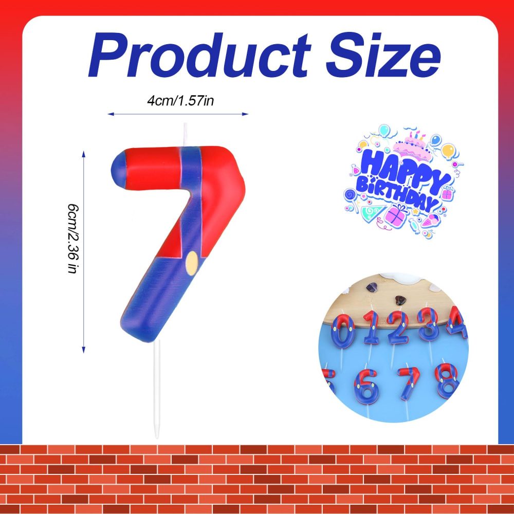 Red Blue Birthday Candles, Birthday Candles Numbers Cartoon Game Themed Cake Topper Candles Birthday Cake Decorations for Boys Girls Kids Party Decor Celebration Supplies (Number 7) - Image 7