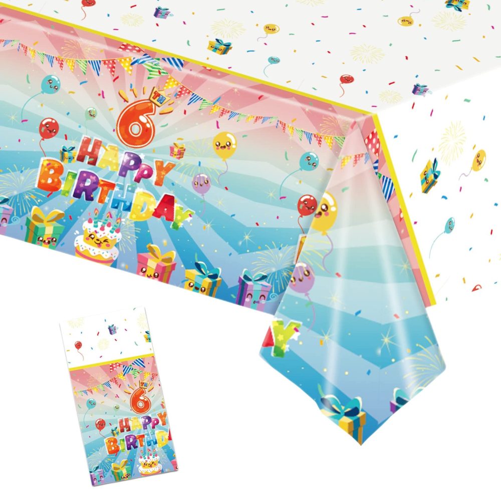 137*274cm 6th Birthday Table Cloth for Girl,Boy,Colourful Kids 6th Birthday Table Decorations Plastic Tablecloths Disposable Tablecover for Girls Boys Kids 6th Birthday Gifts Party Decor Supplies