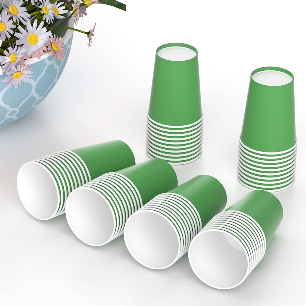 YANGTE 60 Pieces Green Paper Cups Disposable Party Cups Biodegradable and Compostable Drinking Cups for Party, Birthday Supplies, DIY - 9 Ounce - 250ml - Image 4