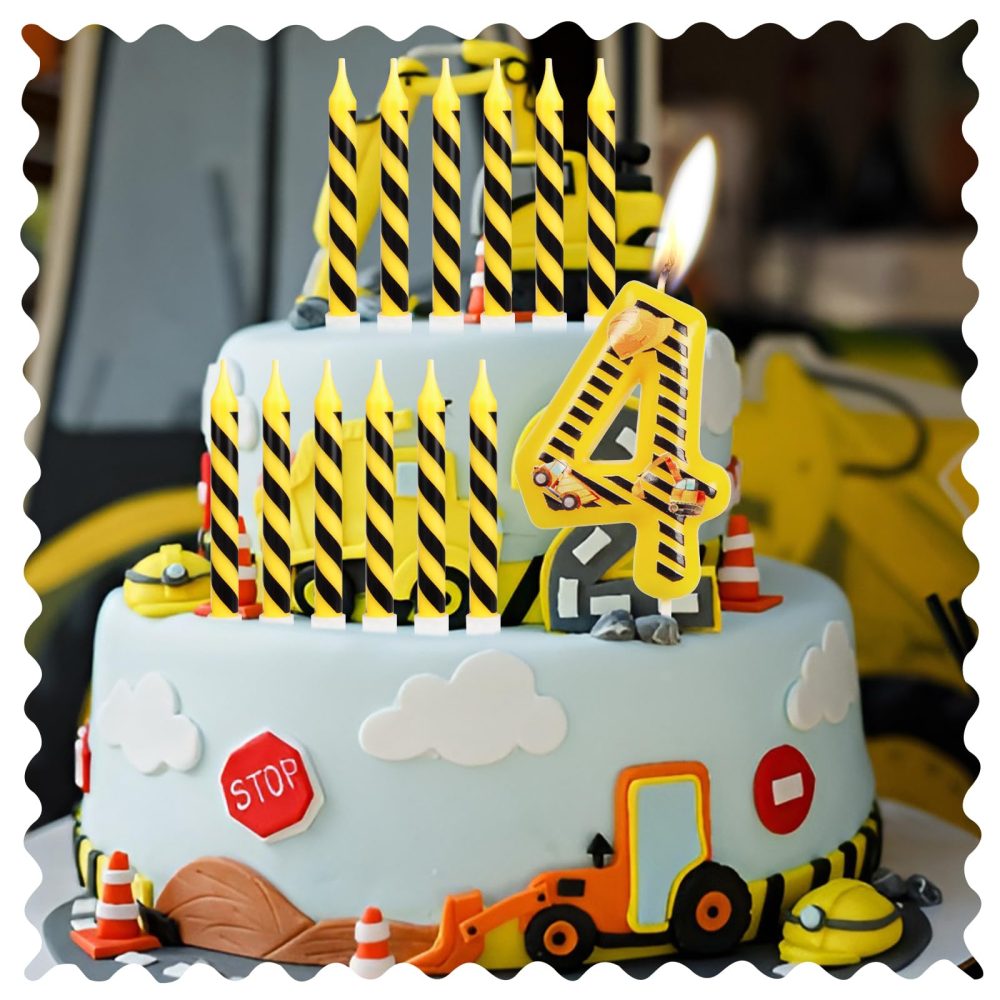 Construction Birthday Candles, Birthday Number 3 Candle with Yellow and Black Stripes Candle for Cake, Happy 3nd Birthday Cake Candle Topper for Boys Construction Birthday Party Decoration Supplies - Image 3