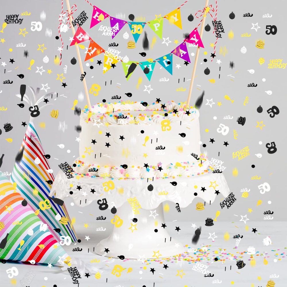 3000 Pieces Happy Birthday Confetti Number 50 Confetti Birthday Cake Confetti Table Scatter Confetti, Black Gold Silver Party Decorations Supplies for Birthday Anniversary (50th Style) - Image 3