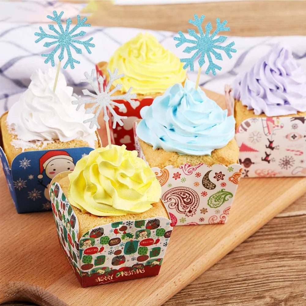 Frozen Cake Toppers Decorations, 20pcs Christmas Cupcake Toppers Snowflake Cake Decorations, Snowflake Cupcake Toppers for Christmas Birthday Wedding Party Blue & Silver - Image 4