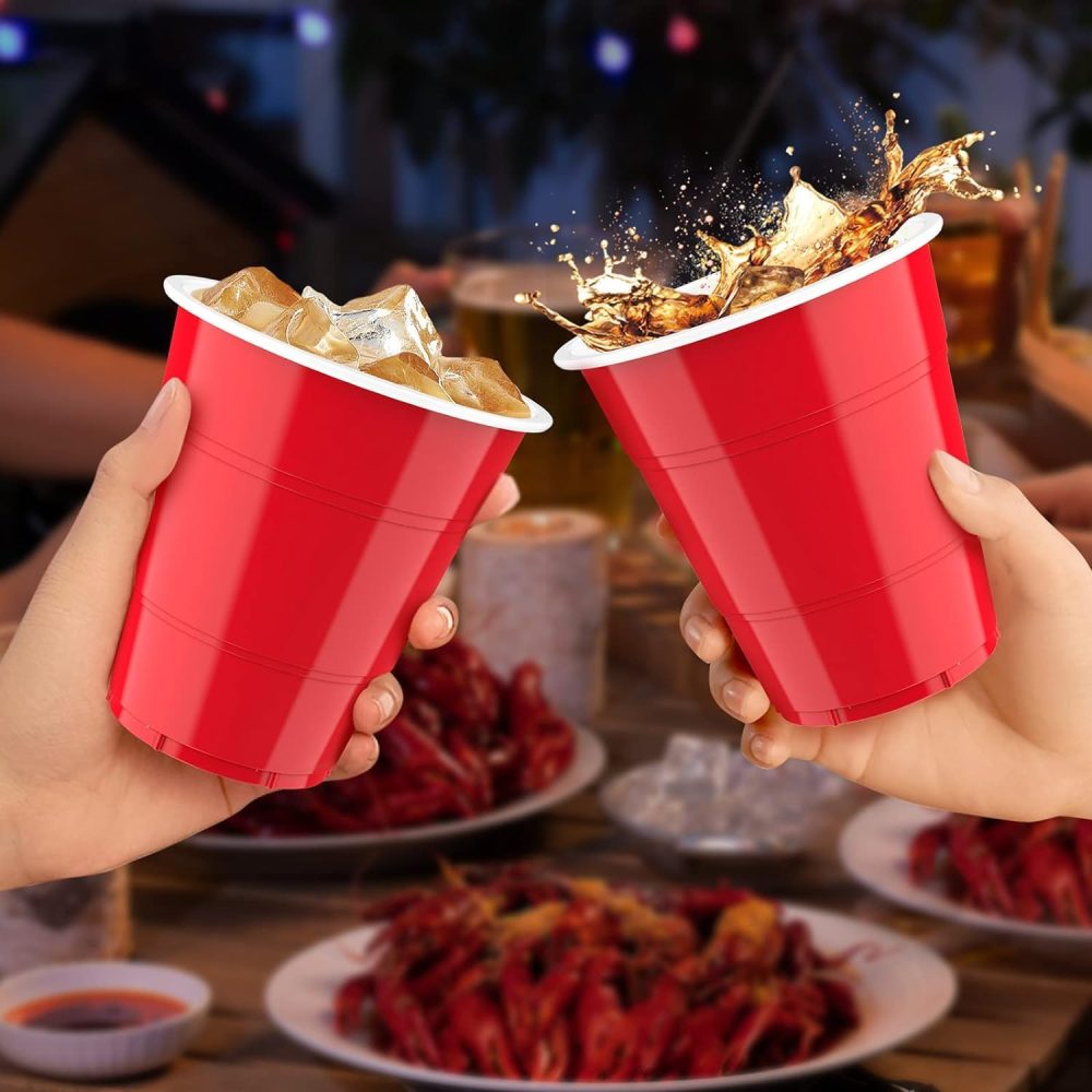 Business and Brands Red Plastic Cups, Disposable Cups 12oz (50 Pack) Cups, Red Party Cups for Birthday,Party,Picnics, Weddings, Christmas, Anniversary - Image 4