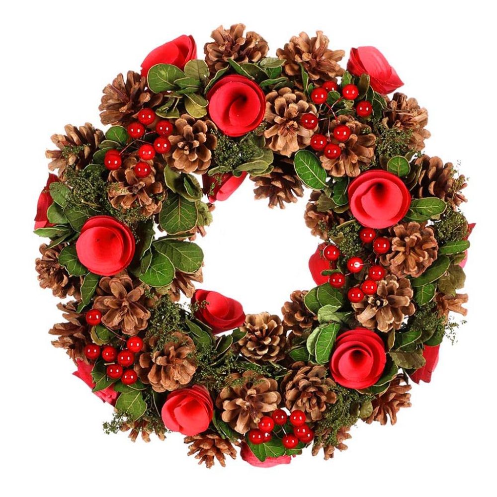 Christmas Wreath Large 14" Front Door Wall Hanging Winter Wreath Garland Ornament (Red)