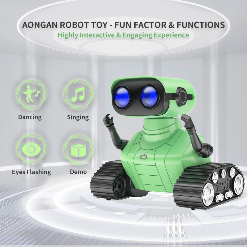 AONGAN RC Robot Toys Rechargeable Robot Toys for Kids Dancing Singing Music LED Eyes Demo Birthday Toy Gifts for Boys and Girls Aged 3-9(Green)… - Image 7