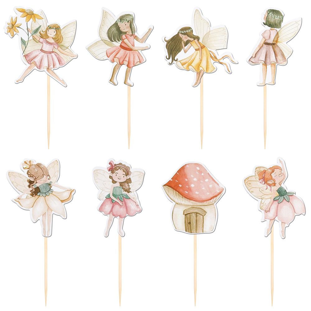 Xsstarmi 40 Pack Fairy Cupcake Toppers Double Sided Mushroom House Flower Fairy Garden Party Cupcake Picks for Fairy Theme Baby Shower Wedding Birthday Party Cake Decorations Supplies - Image 6
