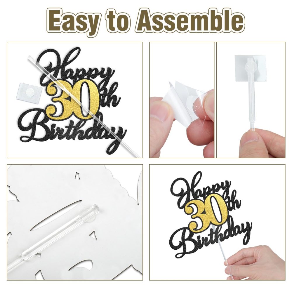 Happy Birthday Cake Topper 70, Seventy Birthday Decorations Black Gold Glitter 70th Birthday Cake Decor with Star Sticks Birthday Anniversary Party Supplies for Boys Girls Teens Men Women - Image 5