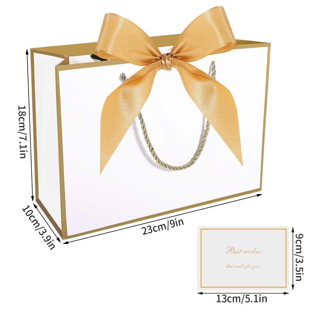 HuaJiao 4Pcs Gift Bags, Medium Present Bag Gift Wrapping Bag with Bow Ribbon Tissue Paper and Cards Gift Bag for Birthday Wedding Party 28x10x20cm (Golden Edge) - Image 6