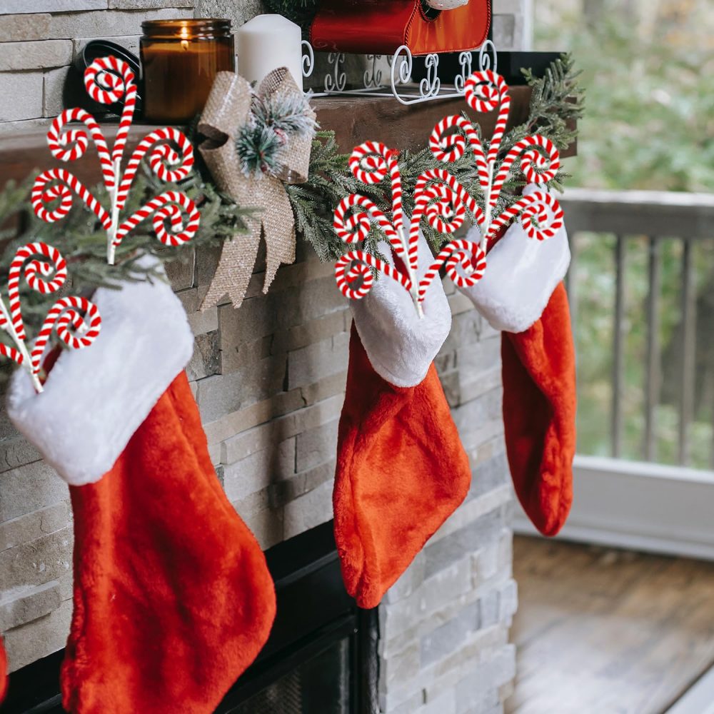 Donfulily 4Pcs Christmas Candy Cane Picks Lollipop Shape Curly Stems for XmasTree Filler Ornaments Centerpieces Festive Home Office Party Decor (Red & White) - Image 4