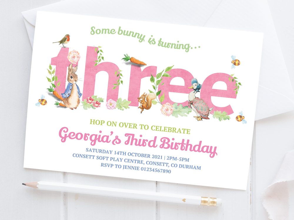 10 Personalised Peter Rabbit Kids Boy Girl 1st First Birthday Party Invitations Invites ANY AGE - Image 3