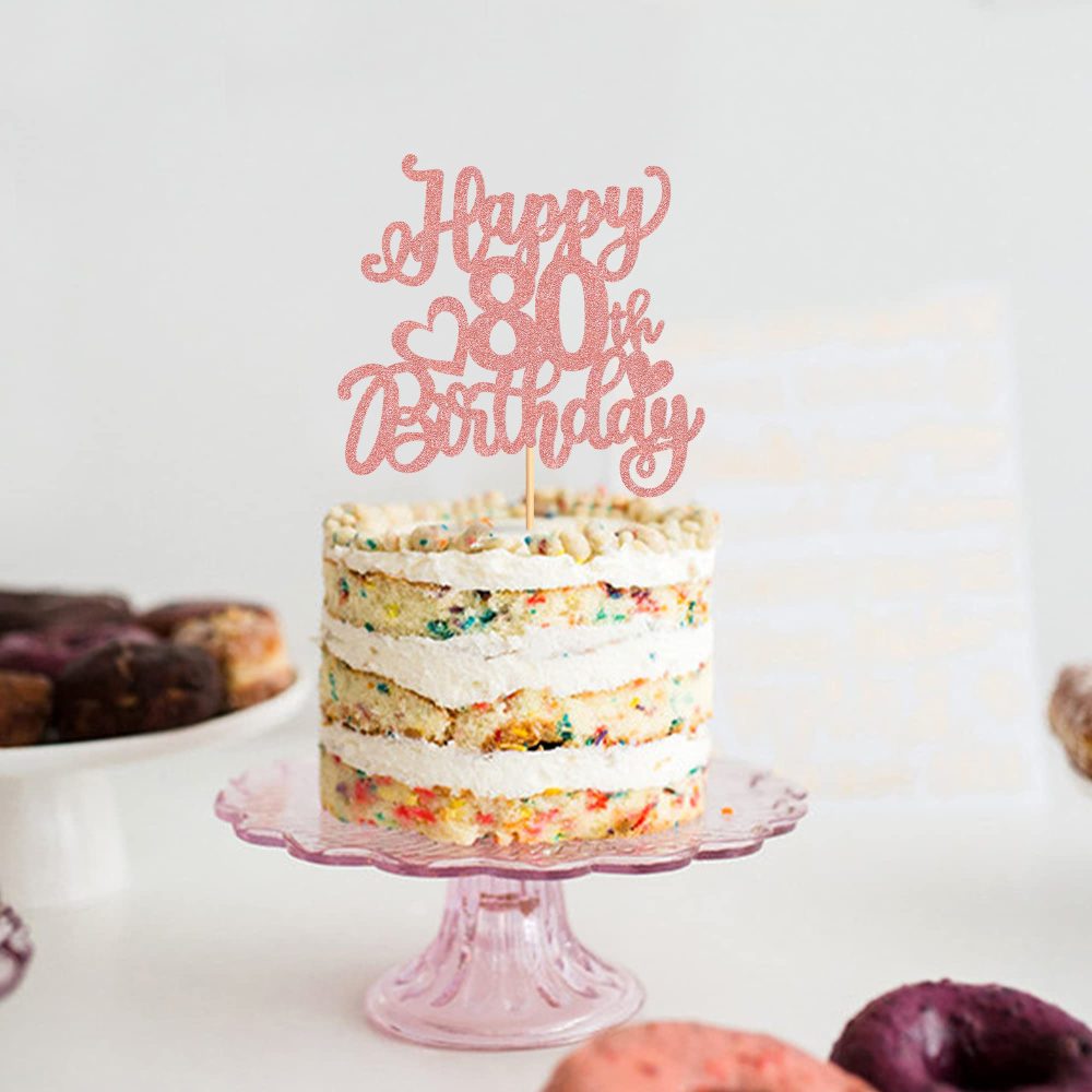 Blumomon 3 Pcs Rose Gold Happy 80th Birthday Cake Topper Glitter Happy 80 Cupcake Topper Cheers to 80th Fabulous Cake Decoration for 80th Birthday Party Decoration Supplies - Image 4