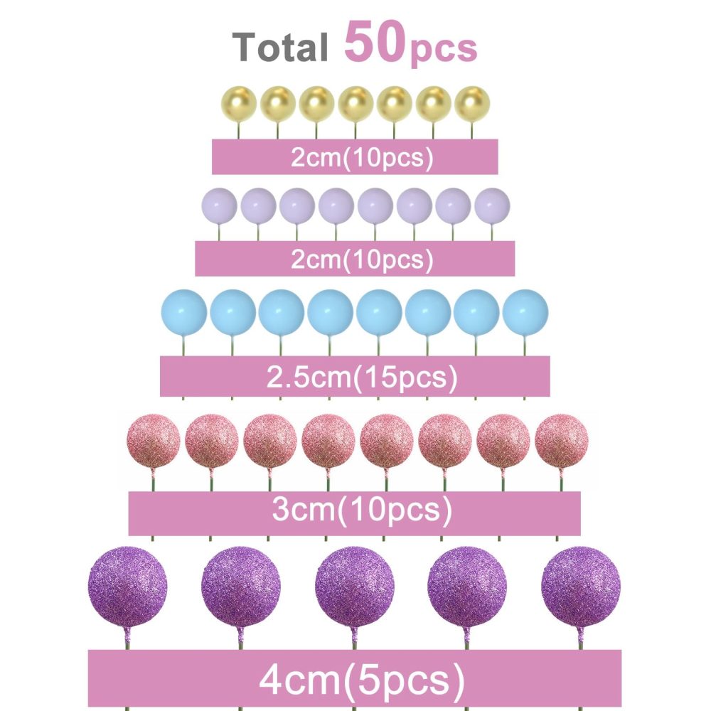 ASTARON 50 Pcs Ball Cake Topper Sticks Mini Balloons for Cake Decorating Supplies Foam Balls Cake decorations for Party Cake Birthday Cake Toppers Decorations (Pink，Purple，Blue) - Image 6