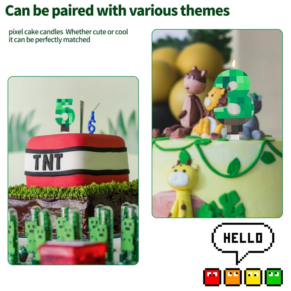 Yiran TNT Numbe 6th Birthday Numbe Candles,Pixel Green Number 6 Candles,Cartoon Gaming Birthday Candle for Boys Girls TNT Theme Party Supplies Decorations - Image 2