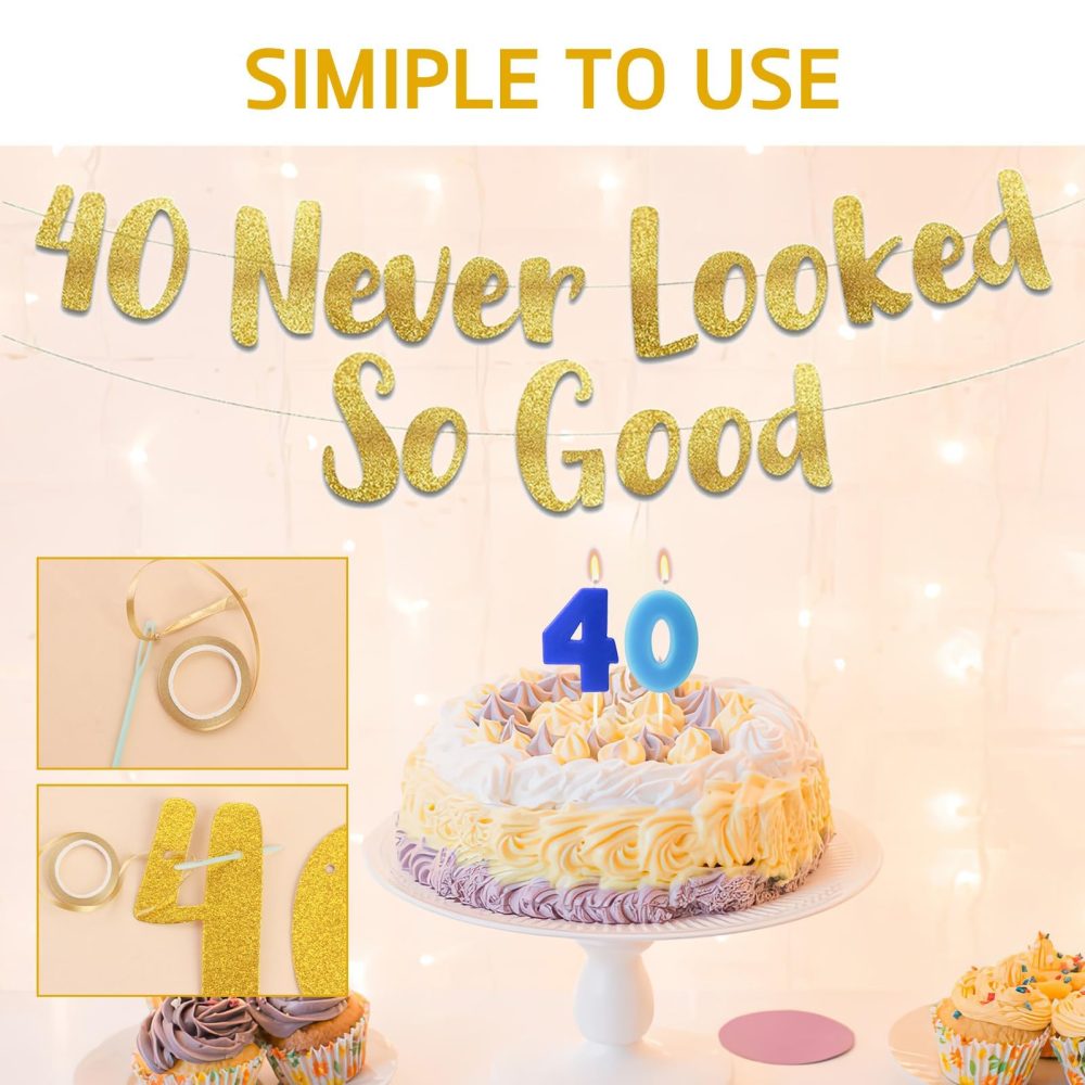 Happy 40th Birthday Banner Gold Glitter Gifts for Women Men Funny 40th Never Looked So Good Banner Sign Party Decorations and Supplies Forty Birthday and Wedding Anniversary Decoration Pull Flag - Image 6