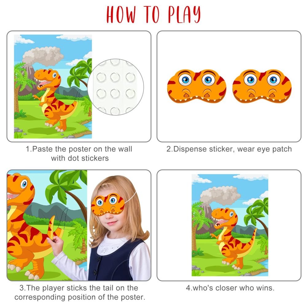ASTARON Pin The Tail on The Dinosaur Party Game with 30 Tails for Dinosaur Birthday Party Supplies Pin Game, Boys Party Dinosaur Favors Decorations for Christmas - Image 5