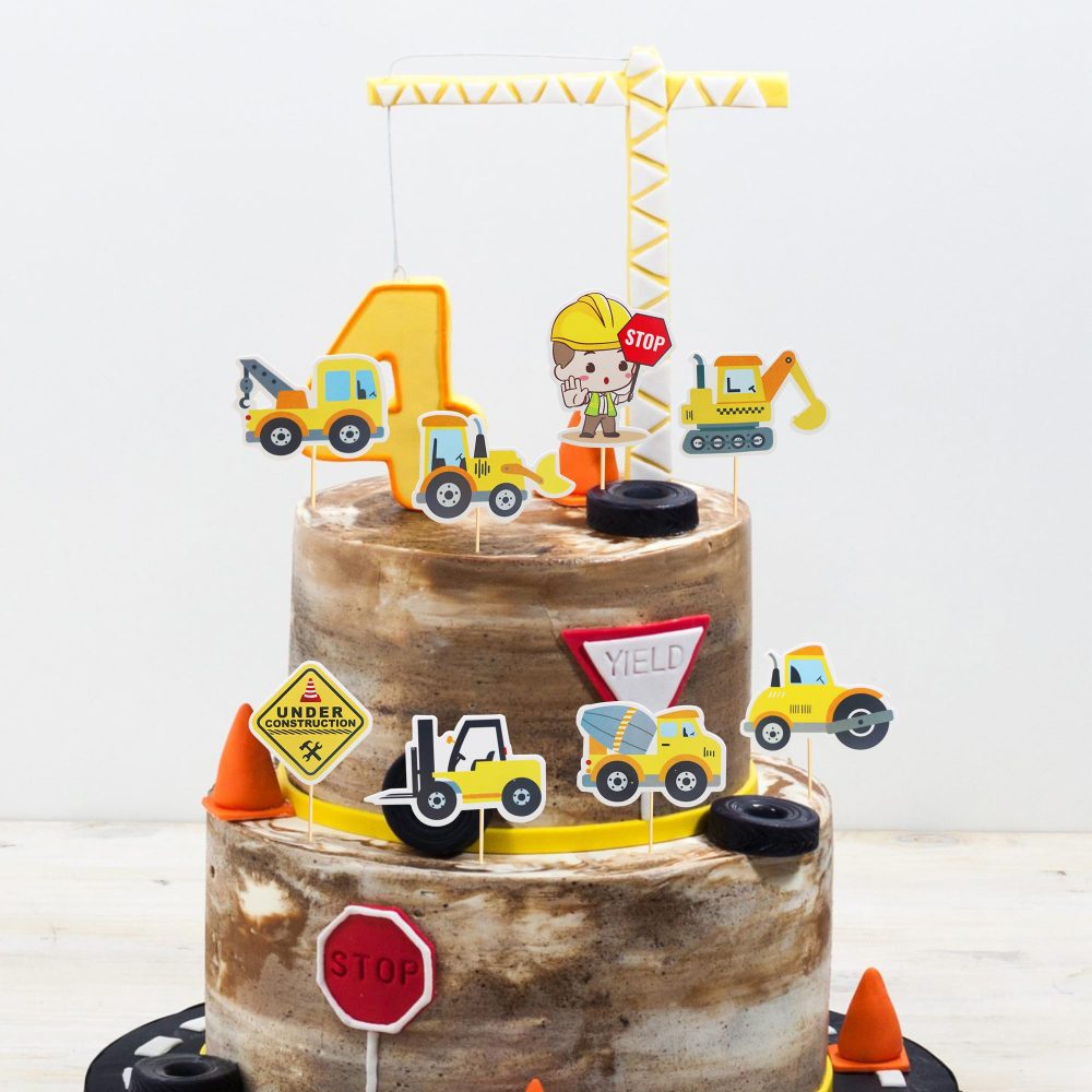Arthsdite 24pcs Construction Cupcake Toppers Stop Sign Dump Truck Excavator Tractor Party Cake Food Picks Decorations for Construction Theme Baby Shower Kids Birthday Party Supplies - Image 5