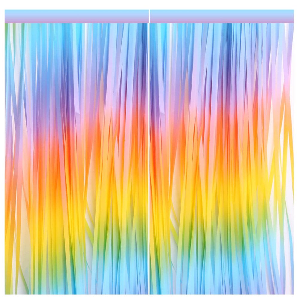 ZYOOO Pastel Rainbow Multicolour Curtain Backdrop Tinsel Shimmer Backdrop for Kids Birthday Pastel Unicorn Party Baby Show Easter Decoration,Pack of 2