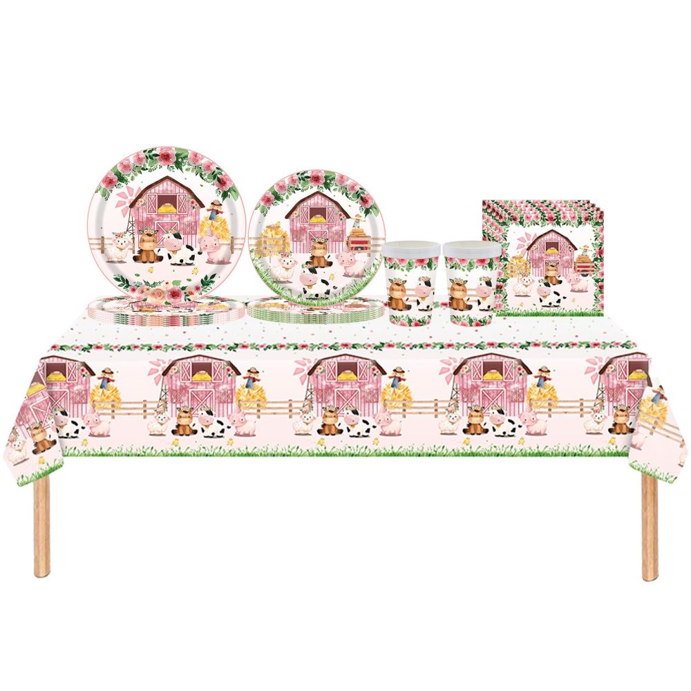 Farm Animals Party Decorations Tableware Set,69Pcs Farm Theme Party Supplies,Farm Animal Party Tablecloth,Farm Party Plates,Napkins and Cups for Baby Shower,Girl Farm Birthday Farm Animal Theme Party